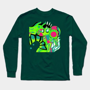 the green knight of jade, dogu of japan in mandala mayan art Long Sleeve T-Shirt